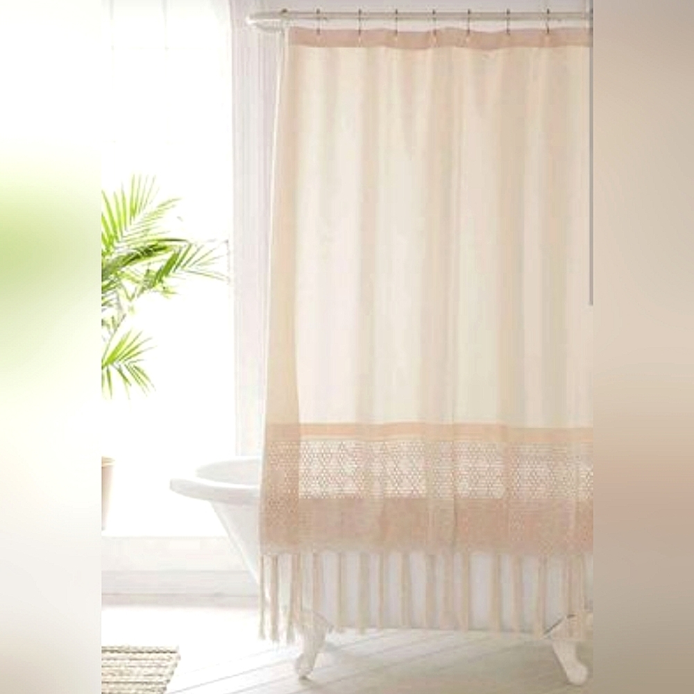 Urban Outfitters Tan Plum & Bow Kelsi Boho Crotchet Shower Curtain